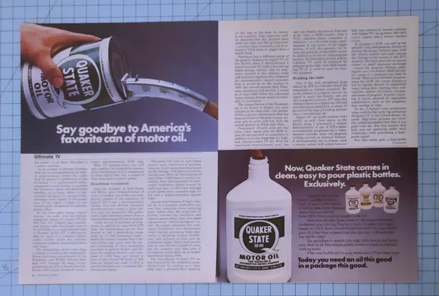 Vintage 2 Page Print Ad 1984 Quaker State Motor Pennsylvania Grade Oil 30HD