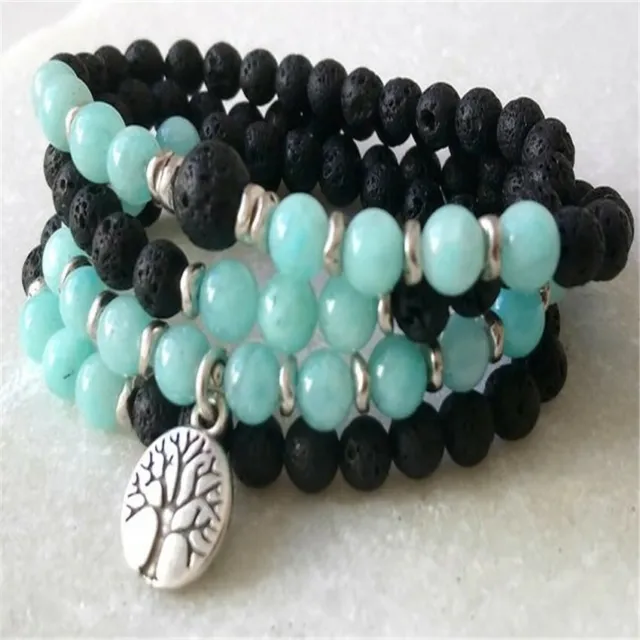 6MM Amazonite Bracelet 108 Beads Tree Of Life Pendant Pray Mala Unisex Handmade