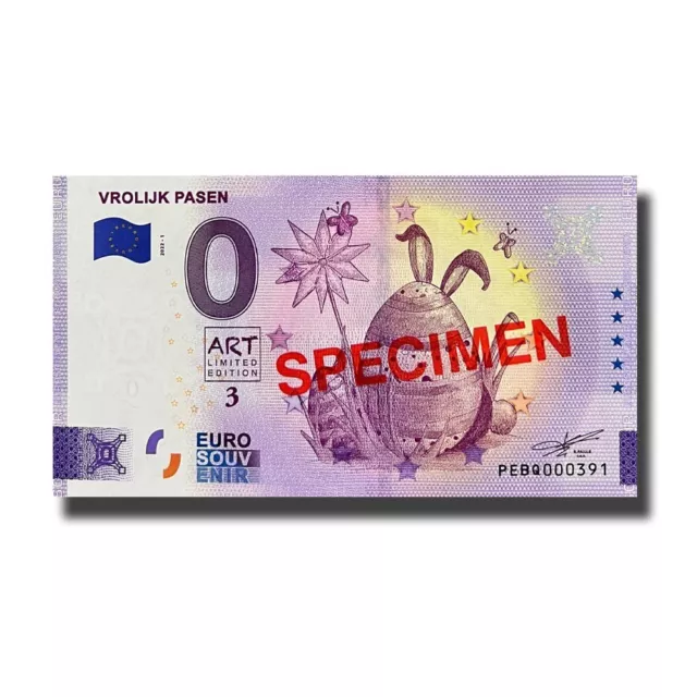 0 Euro Souvenir Banknote Vrolijk Pasen SPECIMEN Netherlands PEBQ 2022-1