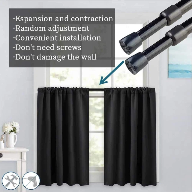 28-43 Inches Adjustable Expandable Pressure Black Curtain Tension Rods for Kitch 3