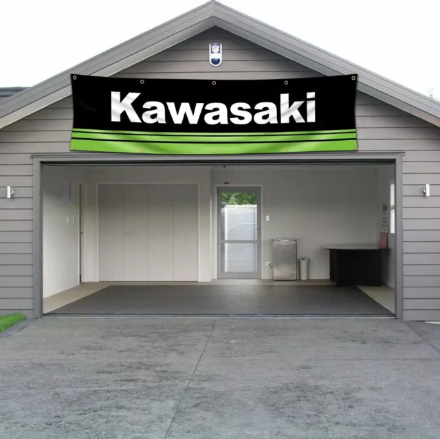 Kawasaki Motorcycle Flag 2x8FT Banner Logo Racing Car Garage Wall Decor Workshop