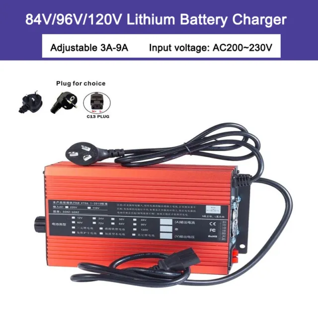 84V/96V/120V Li-ion LiFePo4 Lithium Akku Ladegerät Charge Smart Adjustable 3A-9A