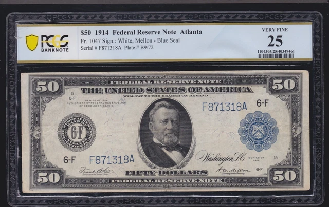 US 1914 $50 FRN Atlanta FR 1047 PCGS 25 Ch VF (318) US 1914 $50 FRN Atlanta FR 1047 PCGS 25 Ch VF (318)