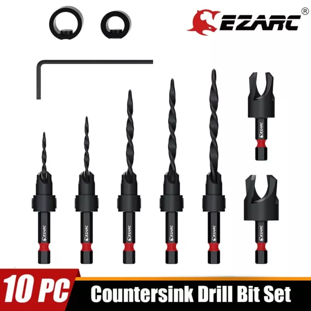 10pcs EZARC Countersink Drill Bit Set Tapered Countersink Drill Bits for Wood