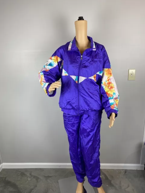 VTG Lavon Cheerful Corp. Womens Track Suit Womens Large Purple Watercolor Floral