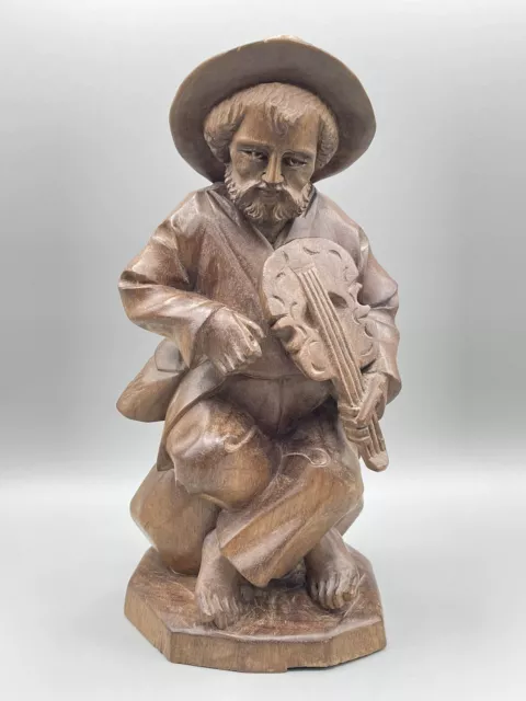 Vintage Hand Carved Wooden Musician Man Playing Violin Folk Art 10in”