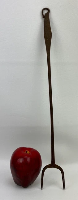 Antique 19th C 1800s Beautiful Wrought Iron Open Hearth Roasting Fork -AAFA