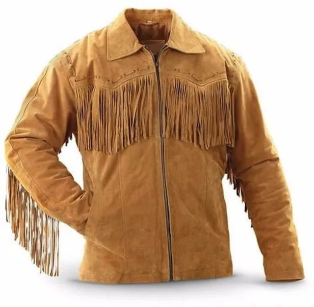 Western Suede Fringe Jacket, Native Beads & Braids, Handmade Cowboy Leather Wear