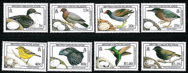 BRIT.VIRGIN IS. 1990 BIRDS & EGGS (long SET) SC#658-65 MNH DOVES, HUMMINGBIRDS