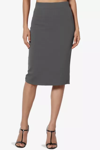 Thick Ponte Stretch Knit High Waist Knee Length Pencil Midi Skirt Casual Office 3