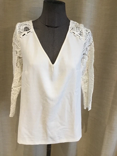 Blouse Dentelle Sézane - Taille 38, Blanc, Modèle Andrea, Occasion Parfait État