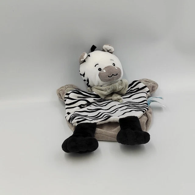 Doudou plat marionnette zébre blanc gris noir BABY NAT - 30026