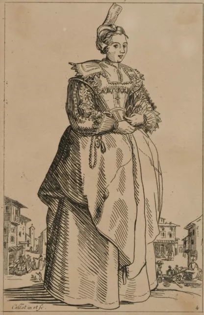 Nach CALLOT (*1592), Portrait einer Edelfrau, um 1800, Rad. Barock Mode