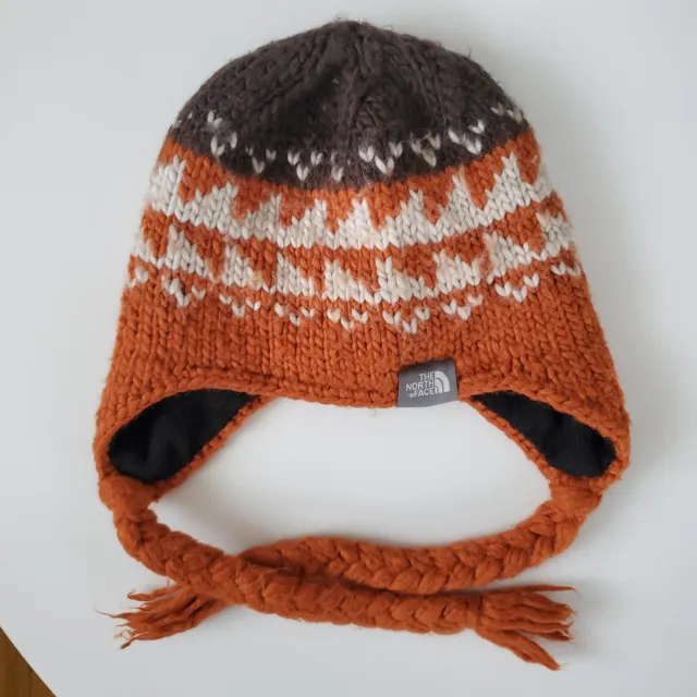 The North Face fleece lined knit hat beanie winter warm orange brown youth