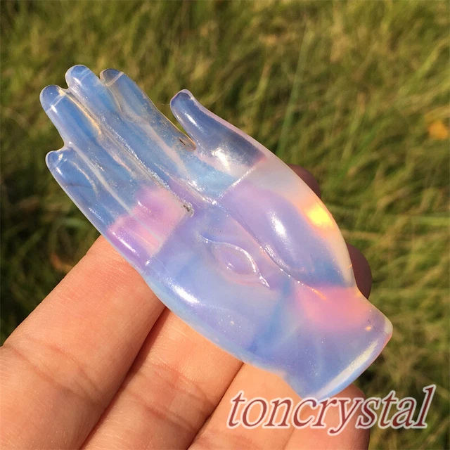 2.5" Pink Opalite Hand Skull Carved Quartz Crystal Skull Reiki Eye Healing 1pc