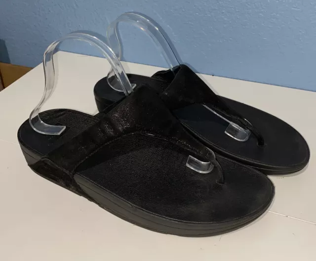 FitFlop Metallic Textured Black Open Toe Flip Flop Sandals Womens Size 11