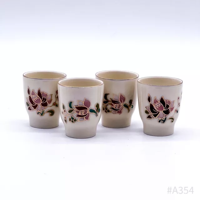 4er Set Zsolnay Ungheria Pécs Piattino Uova Con Blumendekor & Bordo Oro