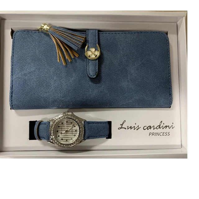 Luis Cardini Princess Denim Blue Wallet Set with Watch
