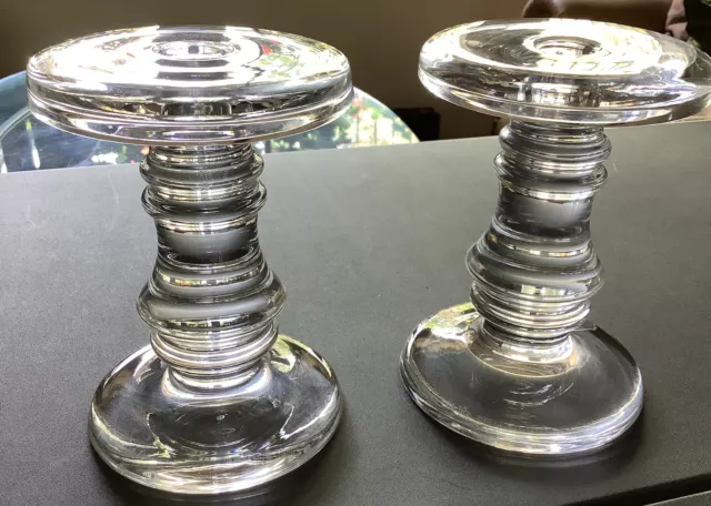 Krosno Glass Pillar Candle Holder ~ Hand Made In Poland ~ Set Of 2 Heavy Crystal