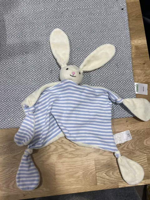 Jojo Maman Bebe Blue Knotted Striped Bunny Rabbit Comforter Blankie Soft Toy