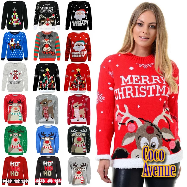 Nuovo Signore Natale 3D Pom Pom Xmas a maglia Novità Saltatore Maglione cima