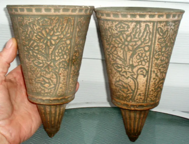 Rare Antique Arts & Crafts Era Stoneware Pottery Urn Planter Pair Nouveau Deco