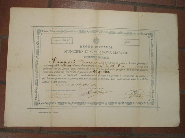 Civitanova Marche Scuola Elementare Diploma Di Premio Anno 1888 Scuola Del Porto Civitanova Marche Scuola Elementare Diploma Di Premio Anno 1888 Scuola Del Porto