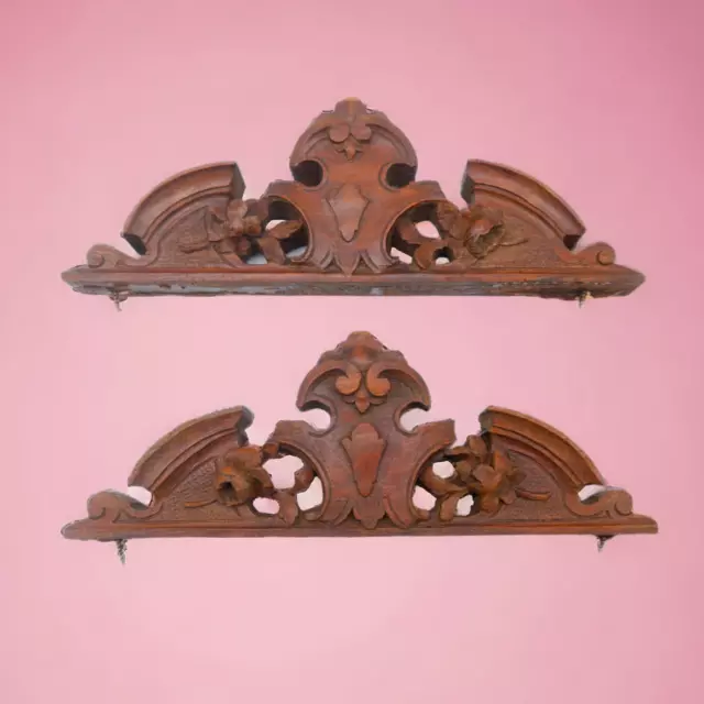 Cimase Coppia Arredamento Antica Cornice Mobile Fregio Placca In Legno 1800 Epoc