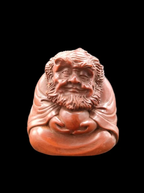 Estatua de hombre de madera de boj tallada a mano de colección antigua