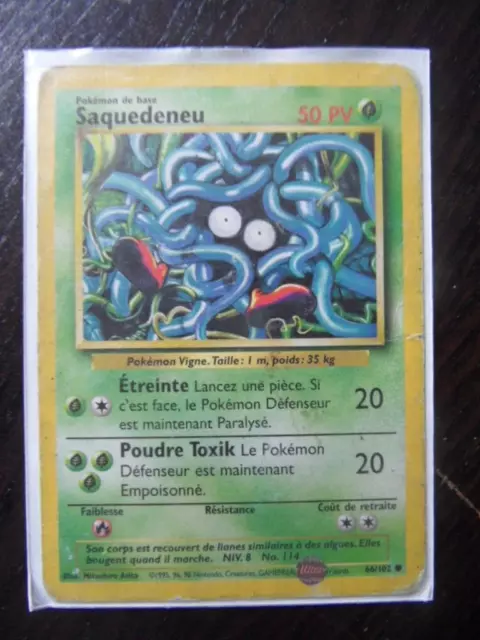 Carte Pokémon 1995 Saquedeneu rare Française 66/102 bon état.