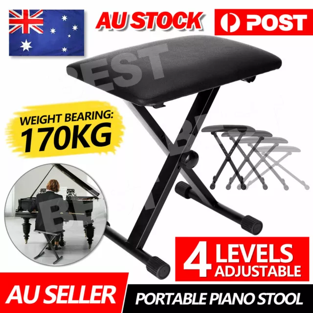 Portable Black Piano Stool Seat Adjustable Keyboard Stand Folding Bench Chair AU