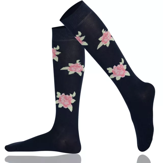 Mysocks Knee High Rose Socks, Seamless Toe, Combed Cotton