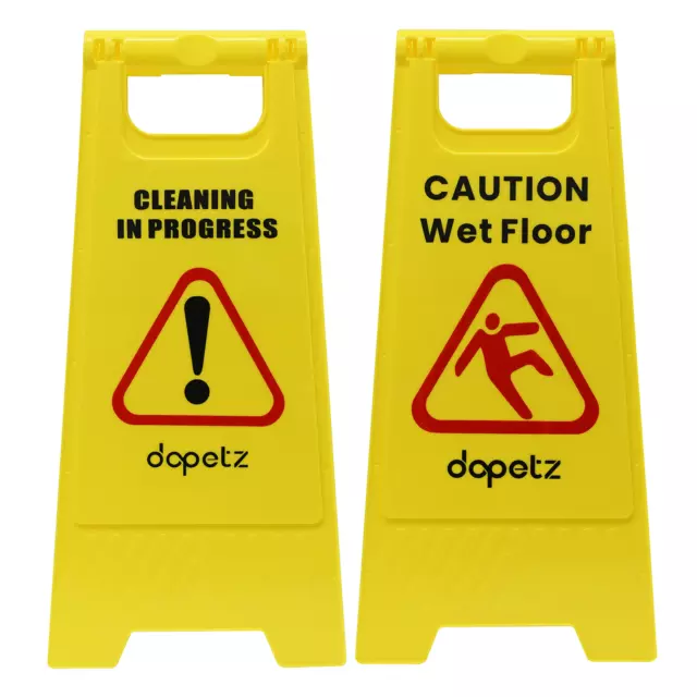 2 Sided Caution Safety Wet Floor Cleaning in Progress Yellow Warning Cone Hazard