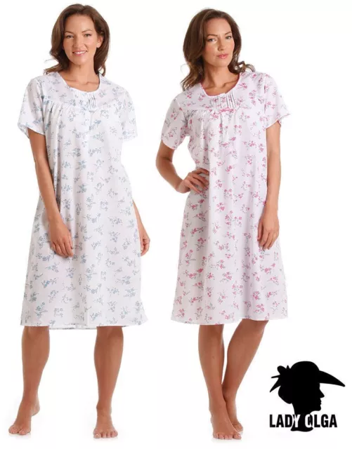 Ladies Pink & Blue Floral Poly/ Cotton Nightdress Nightie Size 10-32 Plus Size,s