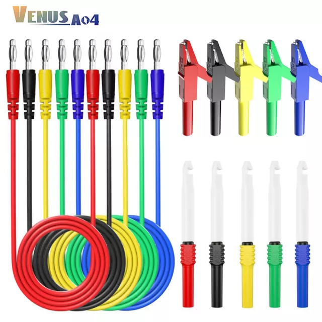 15PCS Dual 4mm Banana Plug Test Lead Kit with Alligator Clip Wire Piercing Probe