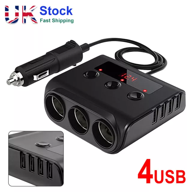 3 Way 12V 24V Multi Socket Car Cigarette Lighter Splitter USB Charger Adapter UK