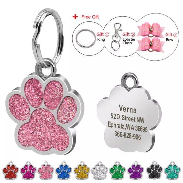 Paw Glitter Personalized Dog ID Tags Custom Name Engraving for Pet Puppy Cat