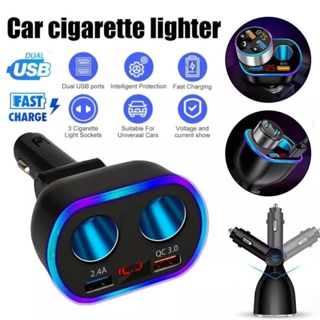 2 Way Car Cigarette Lighter Socket Splitter Dual USB Charger Power Adapter LED