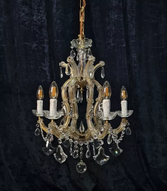 Lovely Antique French 6 Arm Marie Therese All Glass Crystal Caged Chandelier