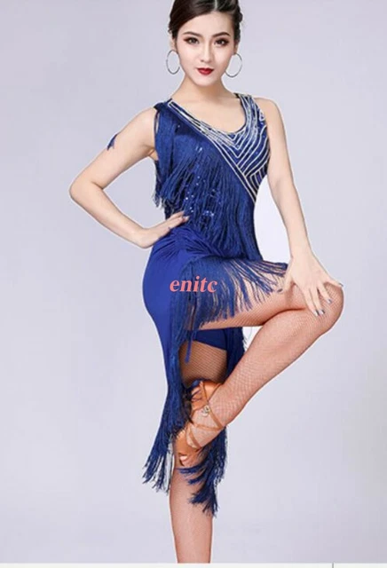 Women Latin Dance Costume Competition Dress Jazz Ballroom Salsa Fringe Sequined