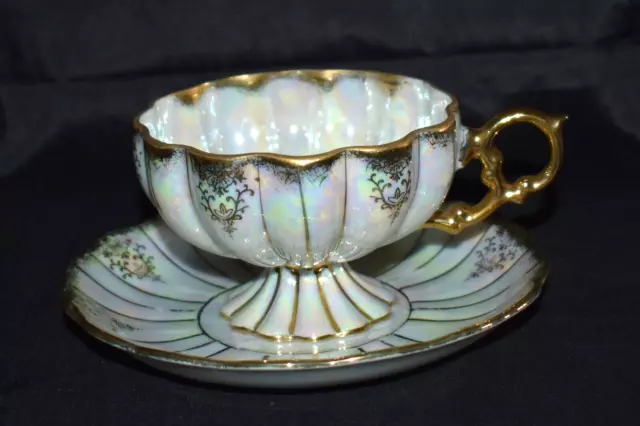 Vintage ROYAL SEALY China Lusterware Tea Cup & Saucer Set Footed  Japan