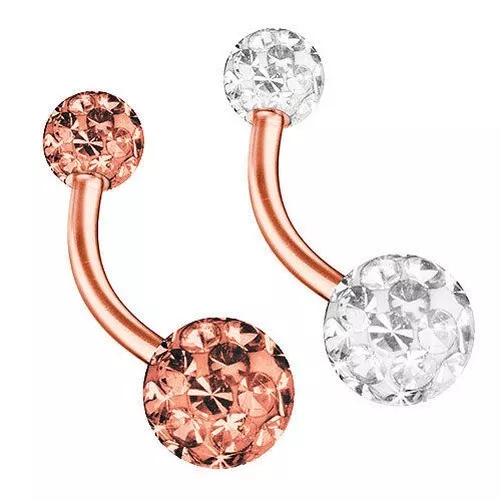 Piercing Nombril Bijoux Banane Fiche Ferido Cristal Boules En or Rose