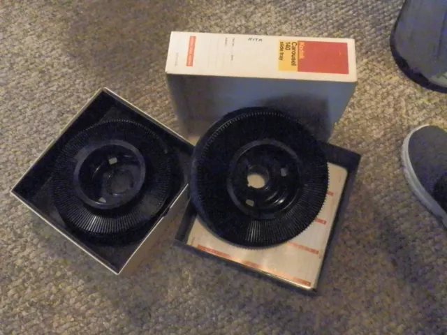 Two Kodak Carousel Universal 140 Slide Projector Trays in Original Boxes