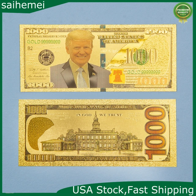 10pcs/set President Donald Trump $1000 Dollar New Colired Bill Gold Banknote USA