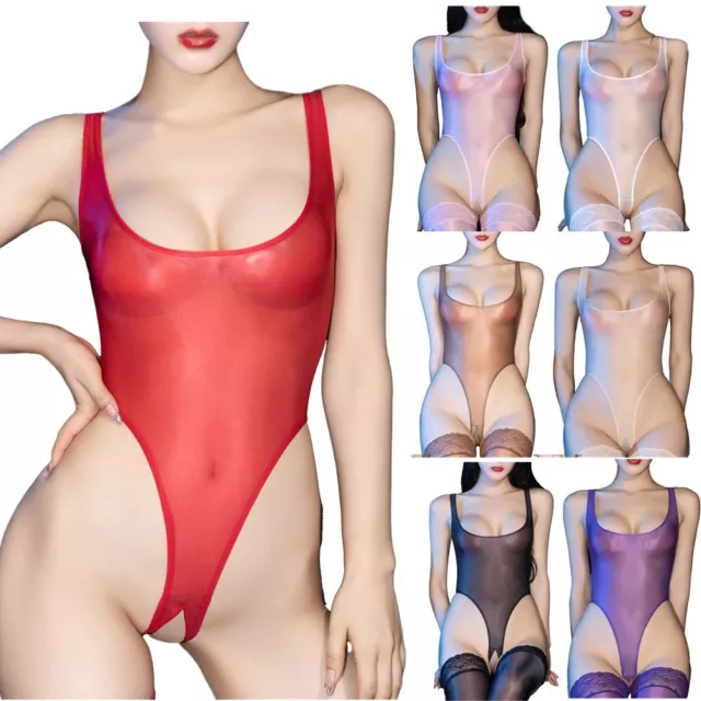 WOMENS SEE THROUGH Leotard High Cut Thong Bodysuit Sheer Swimwear