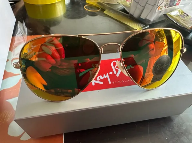 RayBan RB3026, aviator sunglasses,Gold Frame/Large 62mm Orange Lens