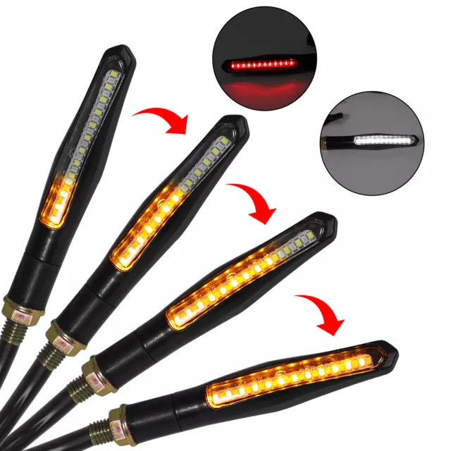 4x Sequential Flowing LED Motor Turn Signal Indicator Lights DRL Brake Lamp YU