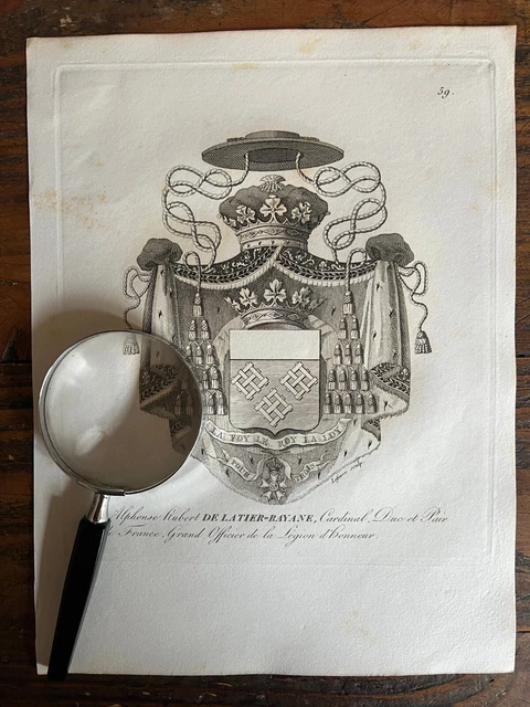 BLASON ARMOIRIE Héraldique Gravure Alphonse Hubert De Latier Bayane