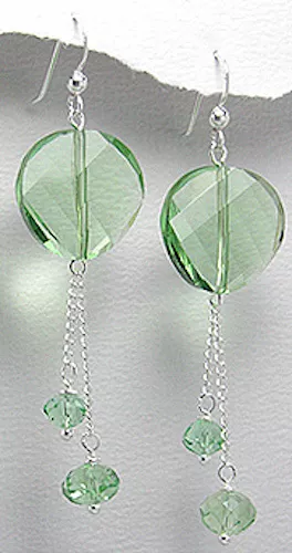 70mm Sterling SIlver Green Crystal Glass Hook Dangle Earrings EXTRA LONG SPARKLE