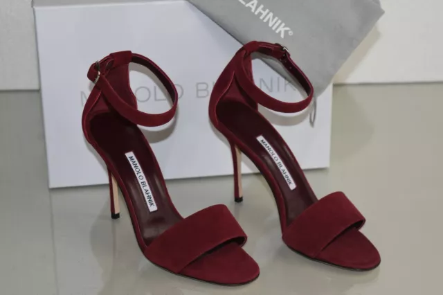 $745 New Manolo Blahnik Tres 105 Suede Wine Burgundy Sandals Heels Shoes 36 40.5